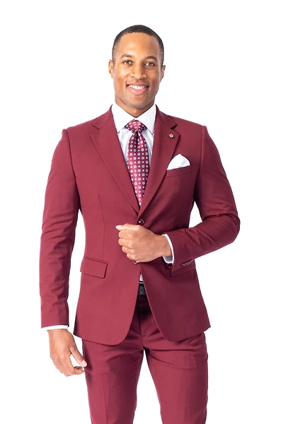 Modern Slim Fit Solid Suit - Burgundy