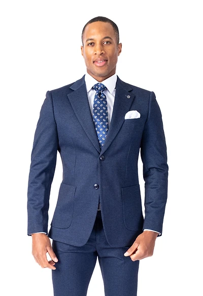 Modern Slim Fit Textured Knit Suit - Navy