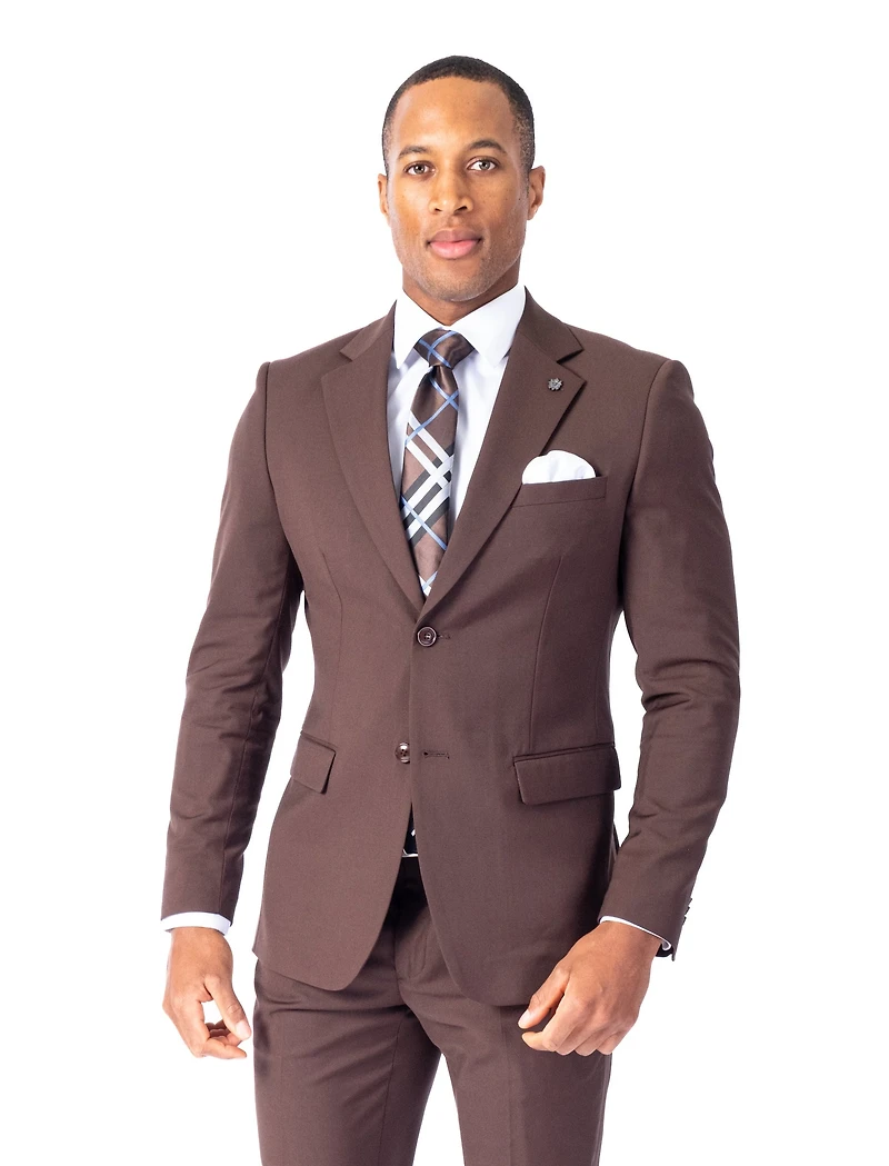 Modern Slim Fit Solid Suit - Brown