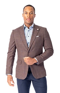 Plaid Peak Lapel Blazer - Brown