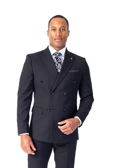 Double-Breasted Modern Slim Fit Solid Suit - Black