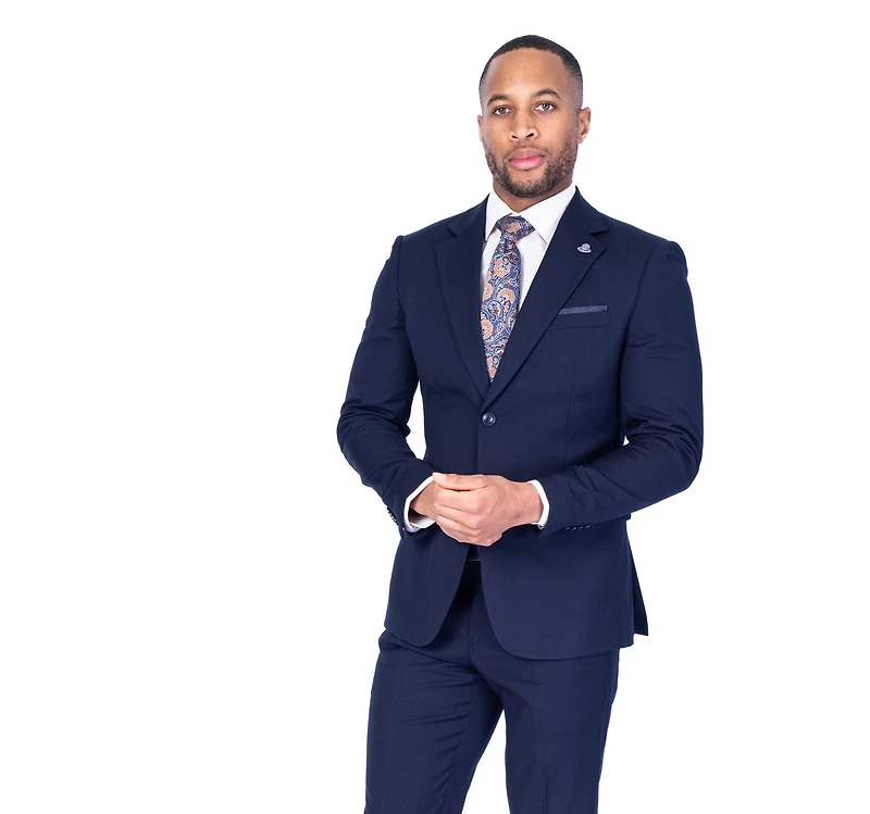 Modern Fit Solid Suit - Navy