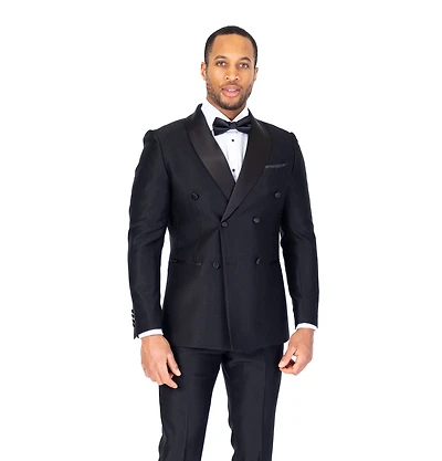 Double-Breasted Modern Fit Textured Tonal Tuxedo - Black