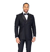 Double-Breasted Modern Fit Textured Tonal Tuxedo - Black