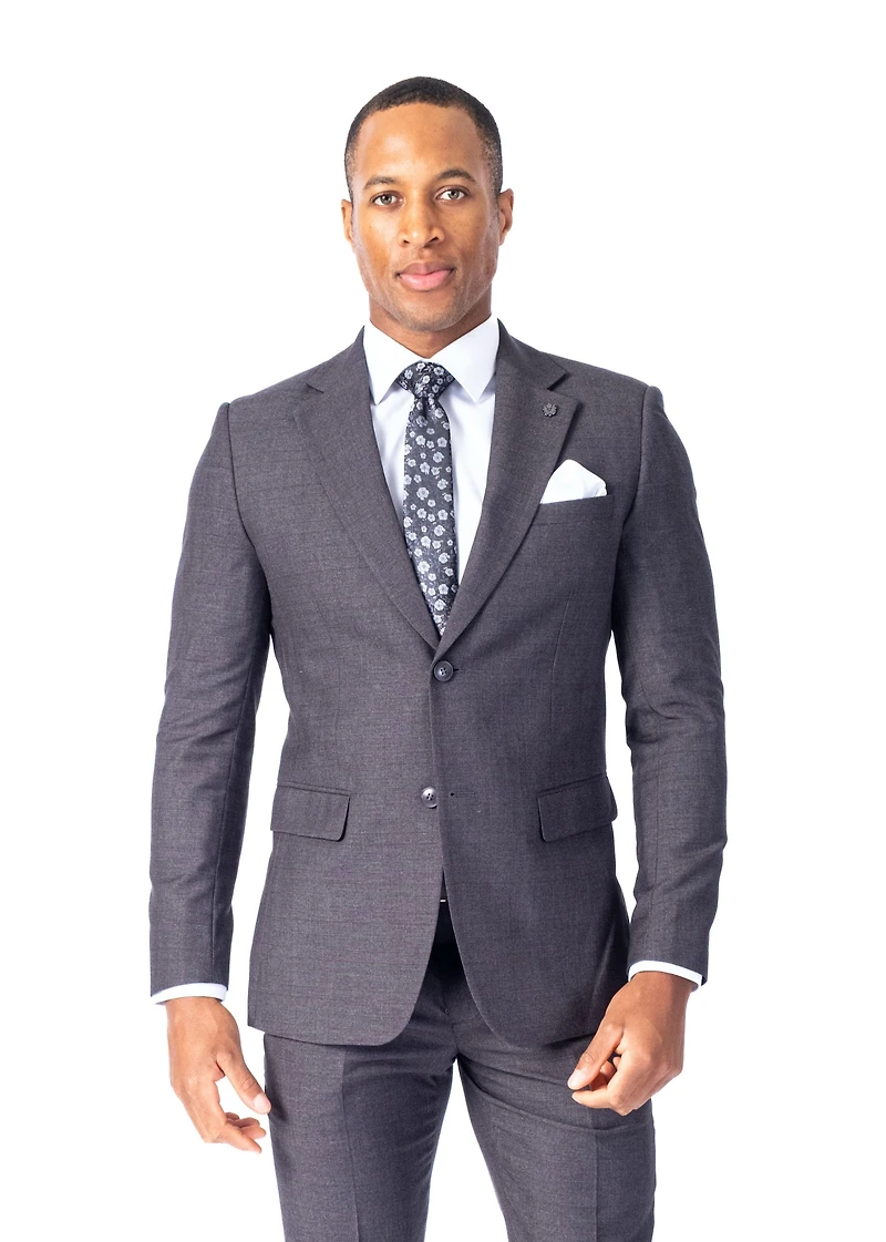 Modern Slim Fit Tonal Plaid Suit - Charcoal