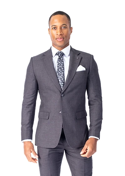 Modern Slim Fit Tonal Plaid Suit - Charcoal