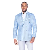 Double-Breasted Stripe Blazer - Blue