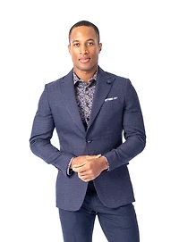 Houndstooth Peak Lapel Blazer - Navy