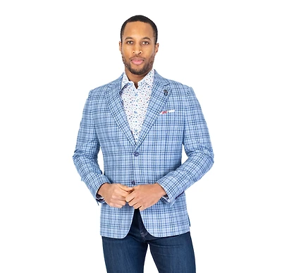 Mini Plaid Blazer - Light Blue