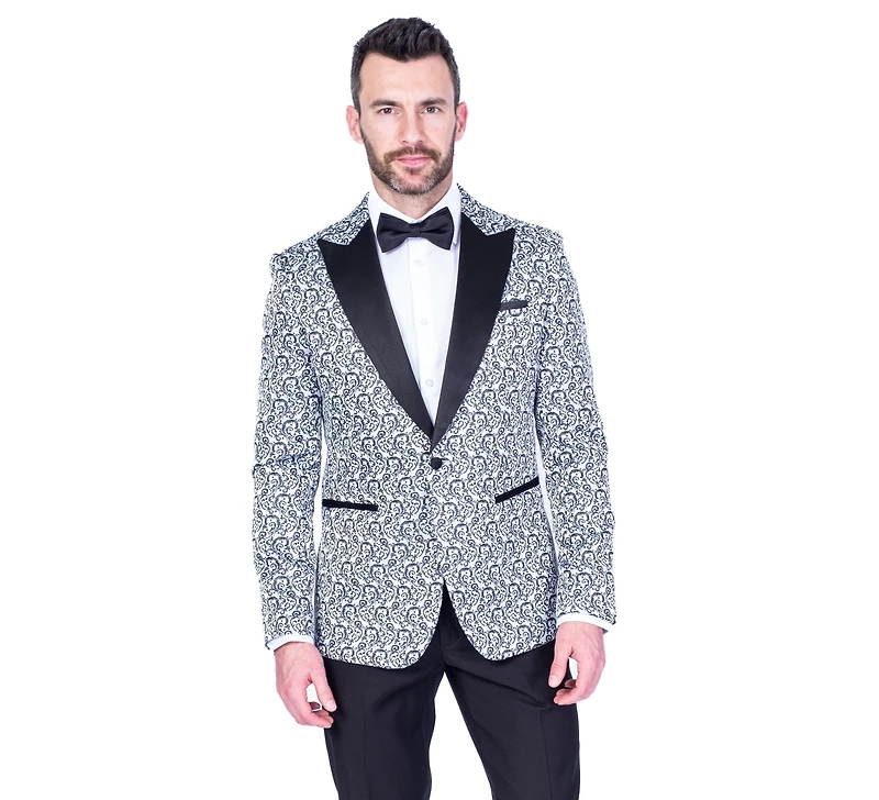 Tonal Paisley Tux w/ Solid Pant - Silver