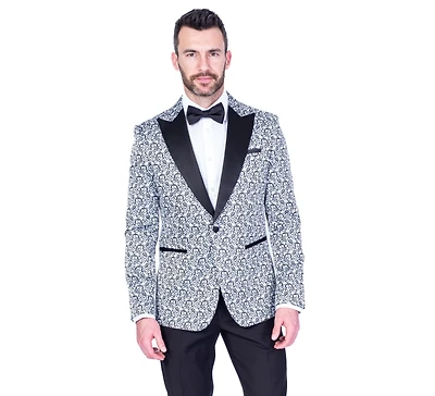 Tonal Paisley Tux w/ Solid Pant - Silver