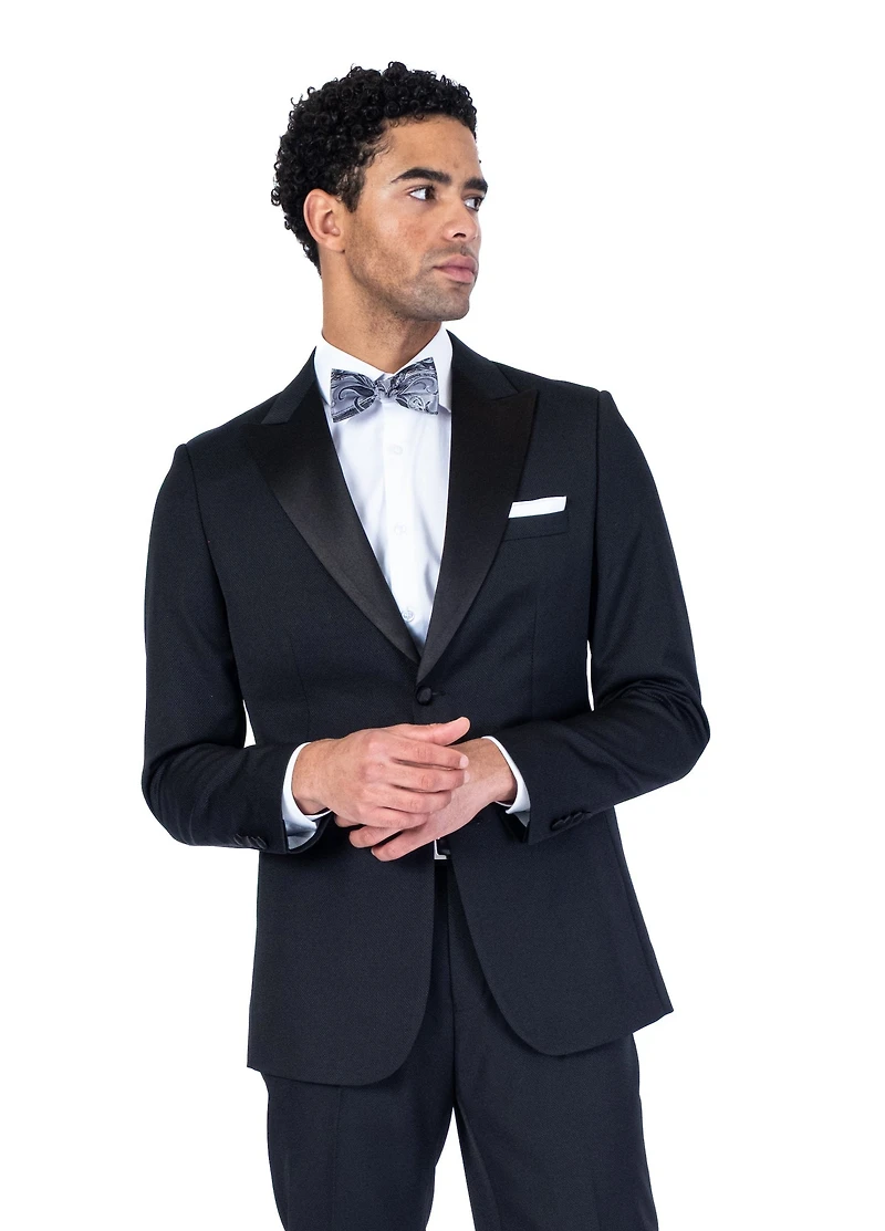 Tonal Diamond Textured Tuxedo - Black