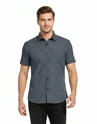 Short-Sleeve Micro/Stretch Paisley Print Sport Shirt - Black
