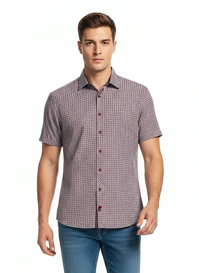 Short-Sleeve Micro/Stretch Circle Print Sport Shirt
