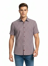 Short-Sleeve Micro/Stretch Circle Print Sport Shirt