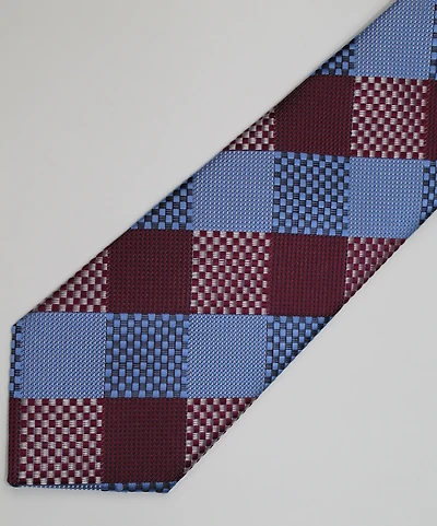Poly/Silk Check Tie - Burgundy / Blue