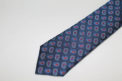Poly/Silk Small Paisley Tie - Burgundy / Blue