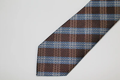 Pure Silk Large Plaid Tie - Brown / Blue