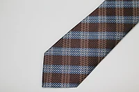 Pure Silk Large Plaid Tie - Brown / Blue