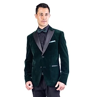 Solid Velvet Peak Lapel Blazer - Hunter Green