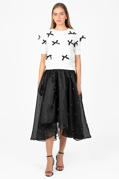 Darcy Pearl Embellished Organza Midi Skirt