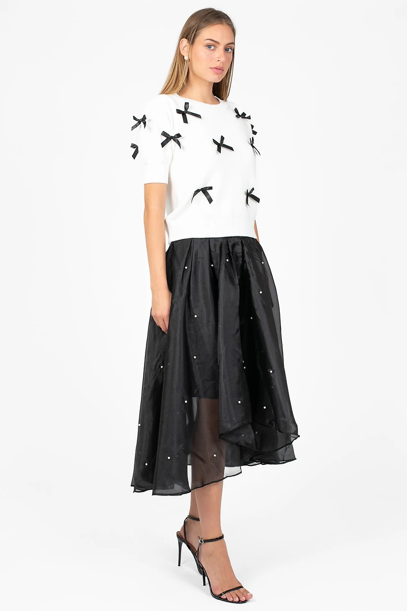 Darcy Pearl Embellished Organza Midi Skirt