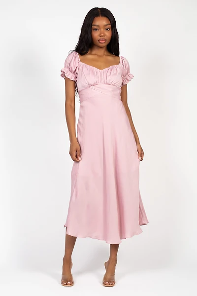 Cindy Satin Off-The-Shoulder Midi Dress