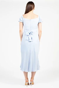 Cindy Satin Off-The-Shoulder Midi Dress