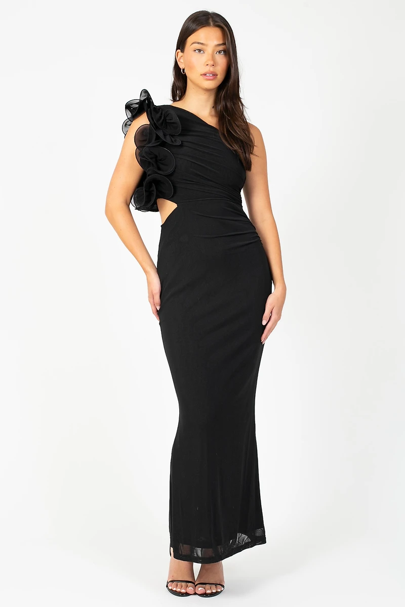 Talia Ruffle Mesh Maxi Dress