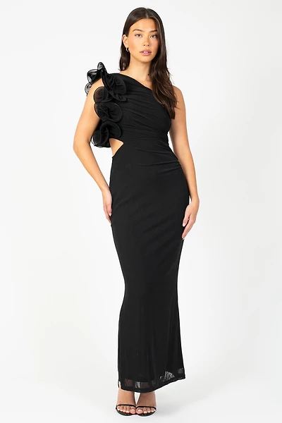 Talia Ruffle Mesh Maxi Dress