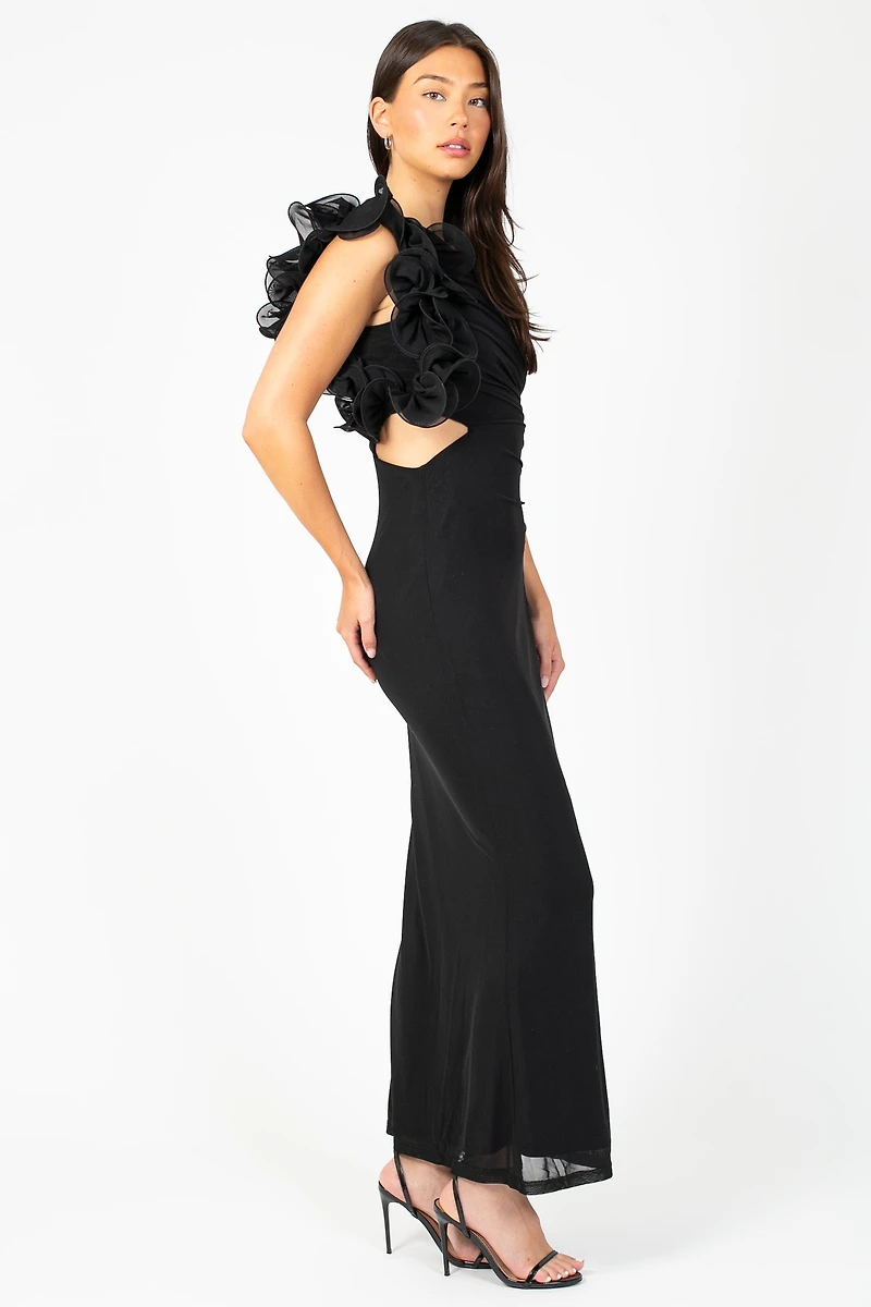 Talia Ruffle Mesh Maxi Dress
