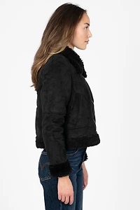 Noticeably Chic Sherpa Trim Suede Crop Jacket