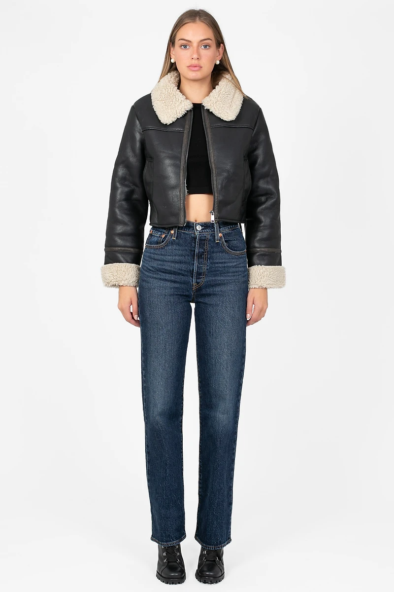 Ayla Sherpa Lined Leather Jacket