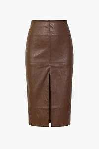 Bethany Leather Slit Midi Skirt
