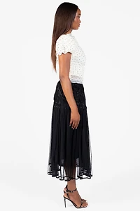 Arlo Floral Embellished Tulle Midi Skirt