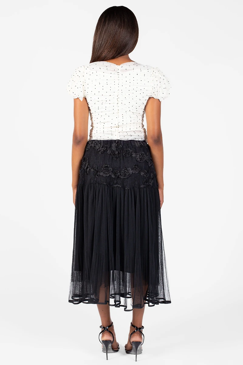 Arlo Floral Embellished Tulle Midi Skirt