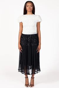 Arlo Floral Embellished Tulle Midi Skirt