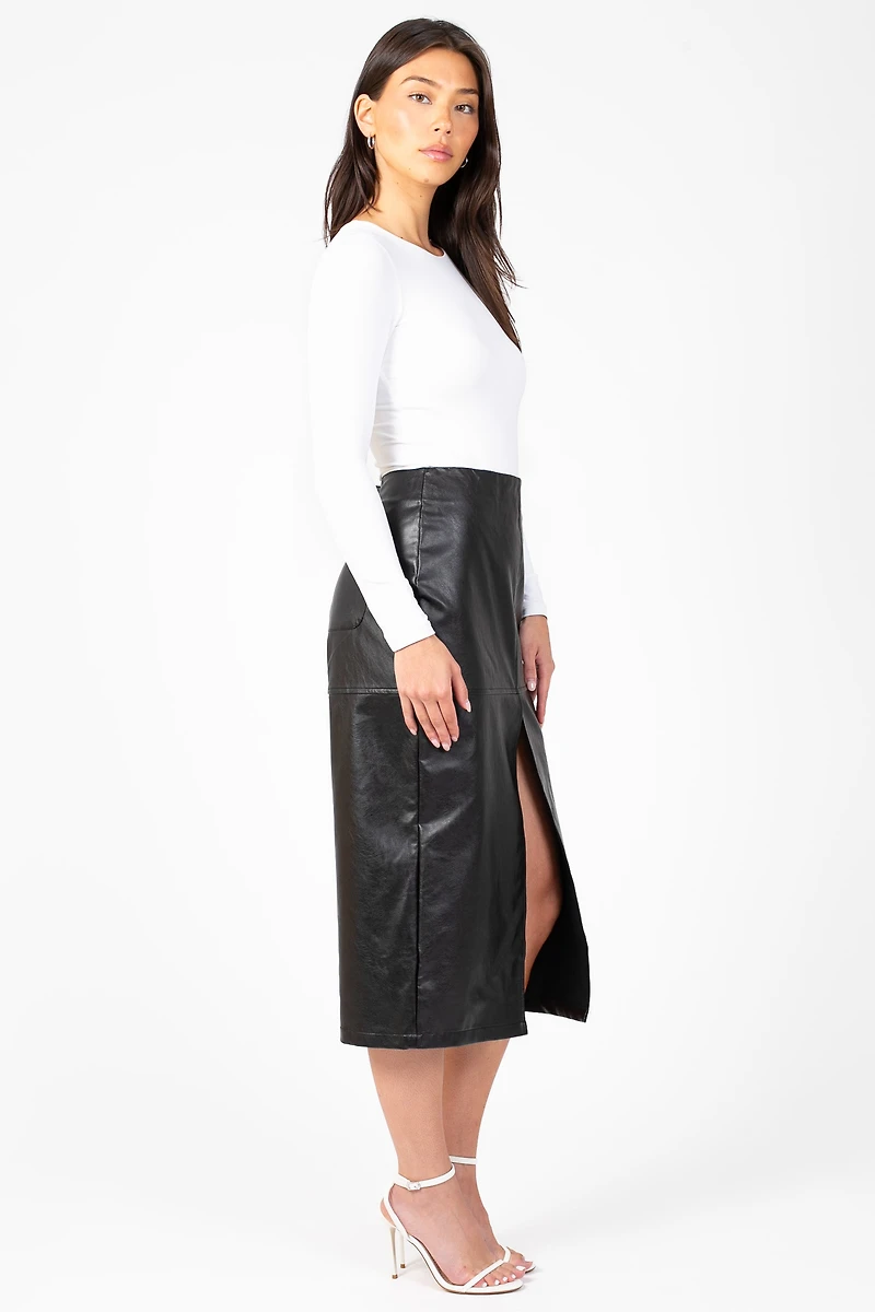 Bethany Leather Slit Midi Skirt