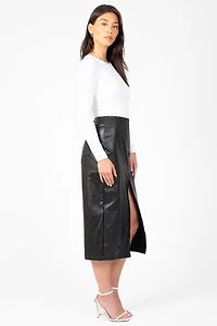 Bethany Leather Slit Midi Skirt