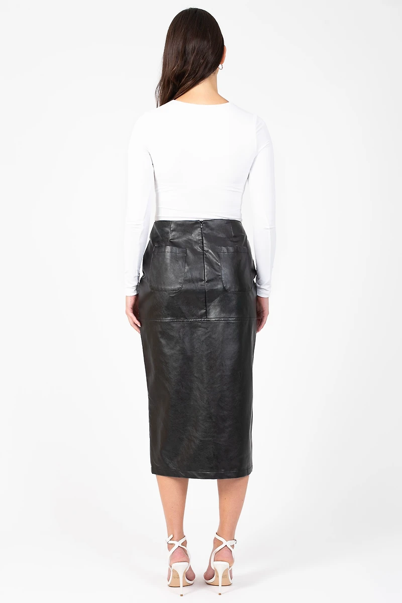 Bethany Leather Slit Midi Skirt