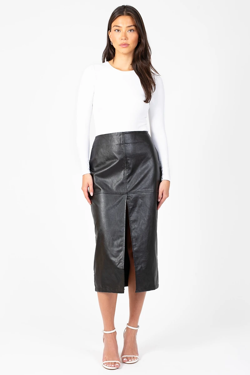 Bethany Leather Slit Midi Skirt