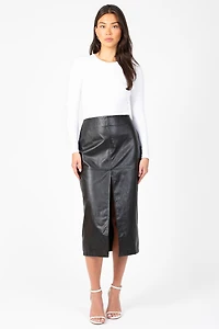 Bethany Leather Slit Midi Skirt