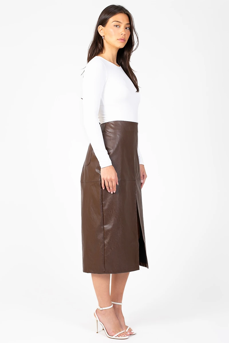 Bethany Leather Slit Midi Skirt