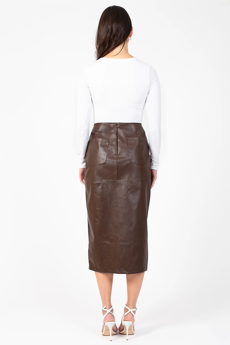 Bethany Leather Slit Midi Skirt