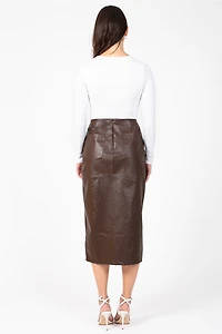 Bethany Leather Slit Midi Skirt