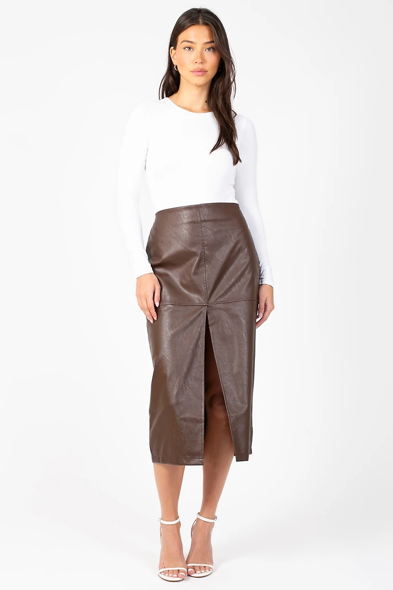 Bethany Leather Slit Midi Skirt