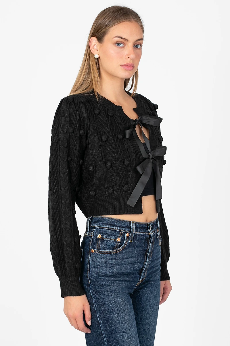 Annaliese Bow Front Knit Pom Cardigan