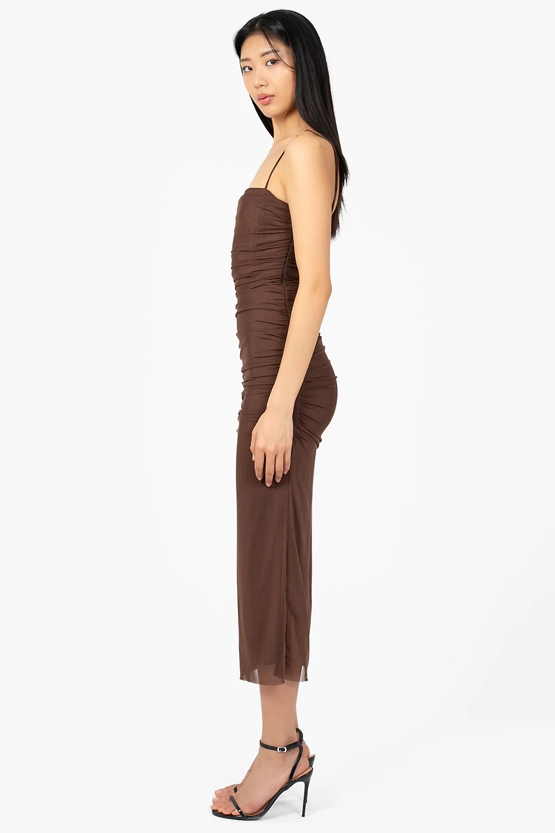 Noelia Ruched Mesh Midi Dress