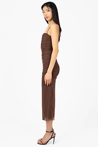 Noelia Ruched Mesh Midi Dress