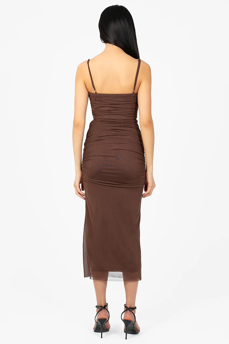 Noelia Ruched Mesh Midi Dress
